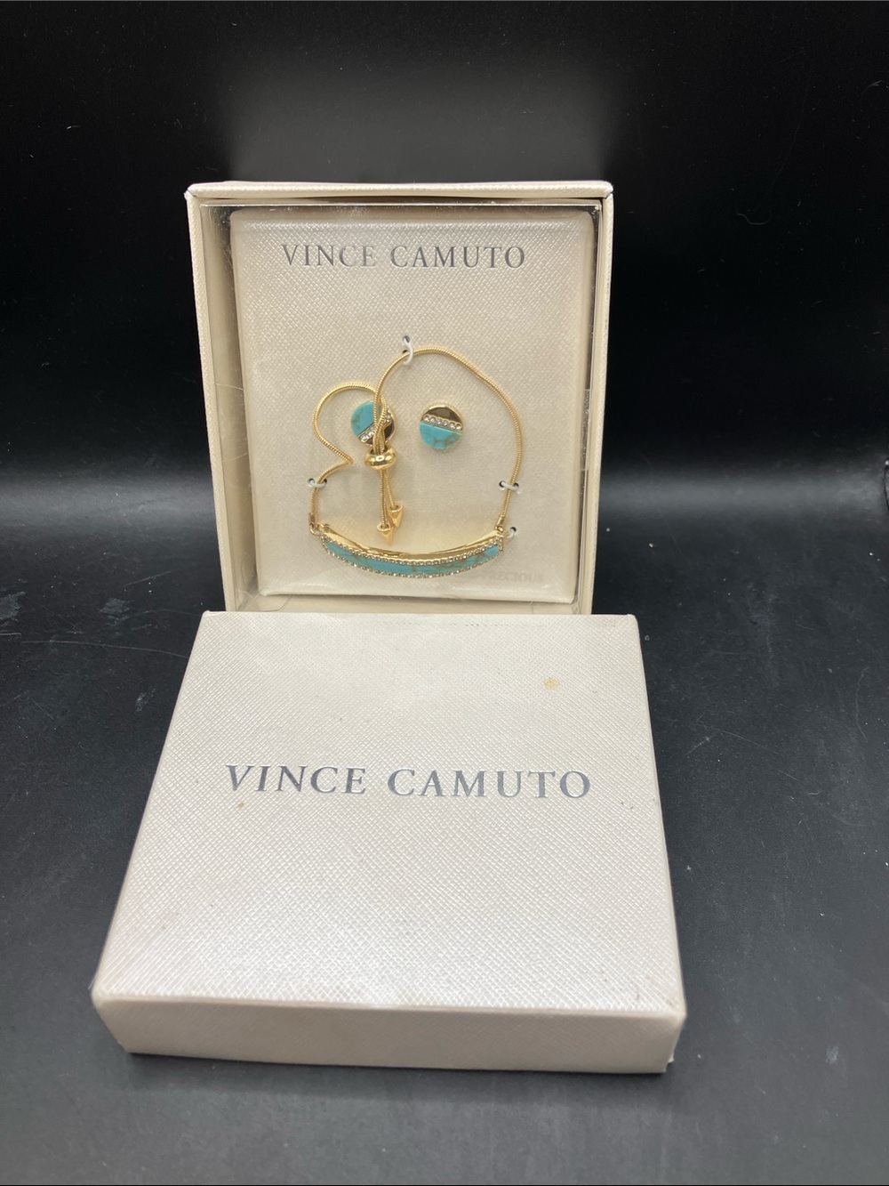 Vince Camuto Semi Precious Stone Bracelet and Earrings Set Turquoise Gold Tone